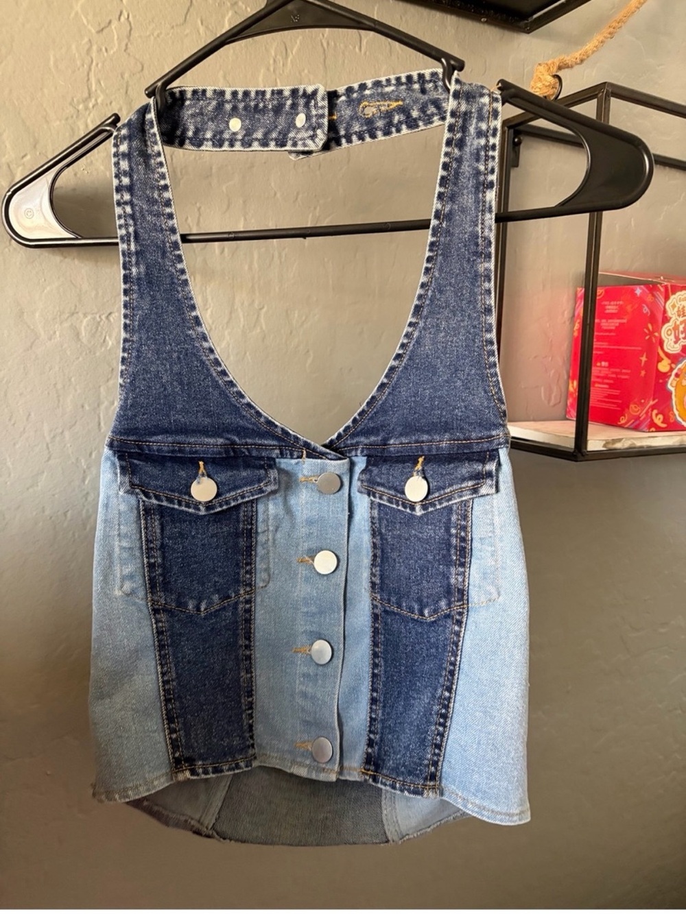 emory park Two-Tone Blue Denim Crop Vest
